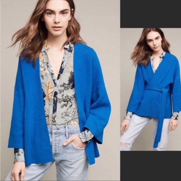 💕 Anthropologie 💕 Sleeping on Snow Alcott Kimono Sweater Cerulean Blue Size S - Picture 2 of 8